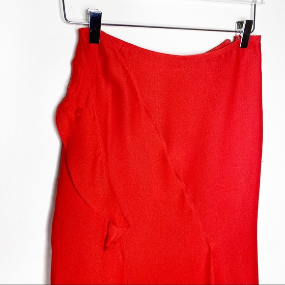 Victoria Beckham Red Silk Midi Pleat Ruffle Skirt - Picture 4 of 11